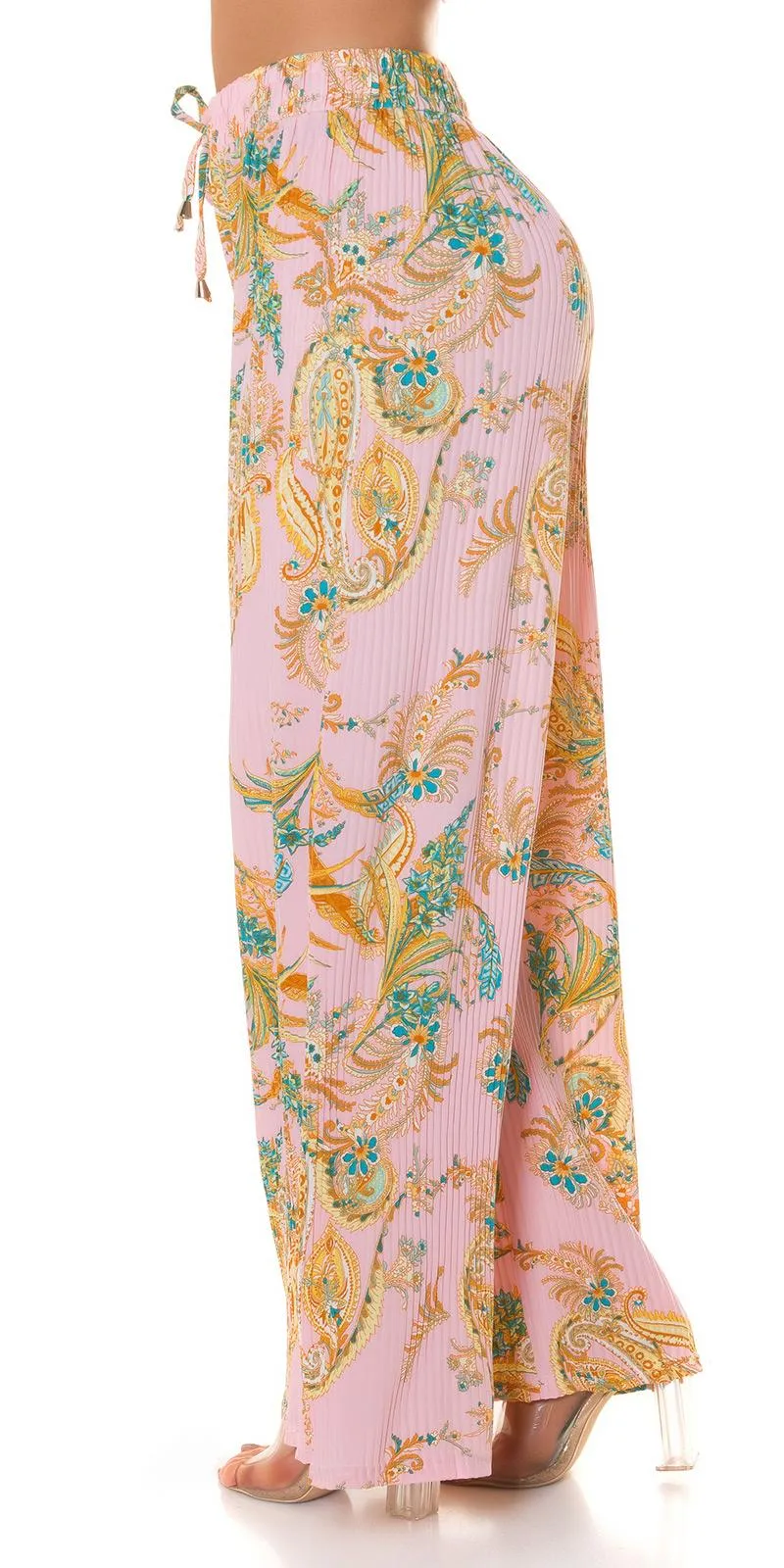 Pantalón tela ligera pierna ancha rosa