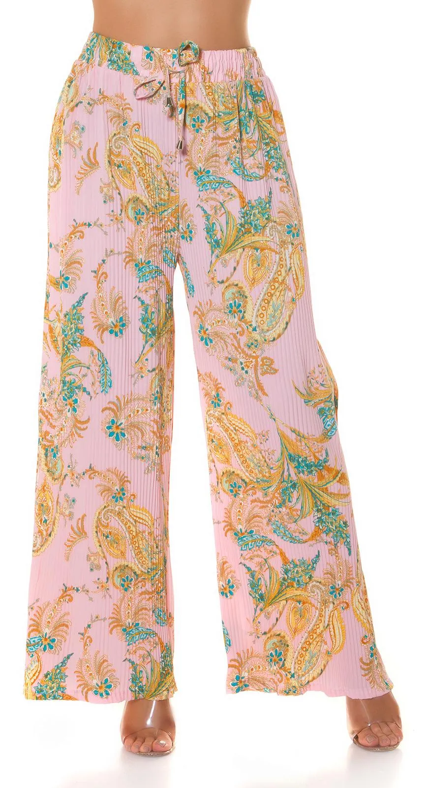 Pantalón tela ligera pierna ancha rosa