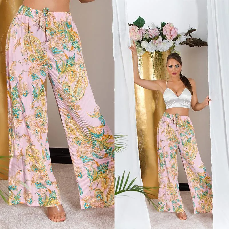 Pantalón tela ligera pierna ancha rosa