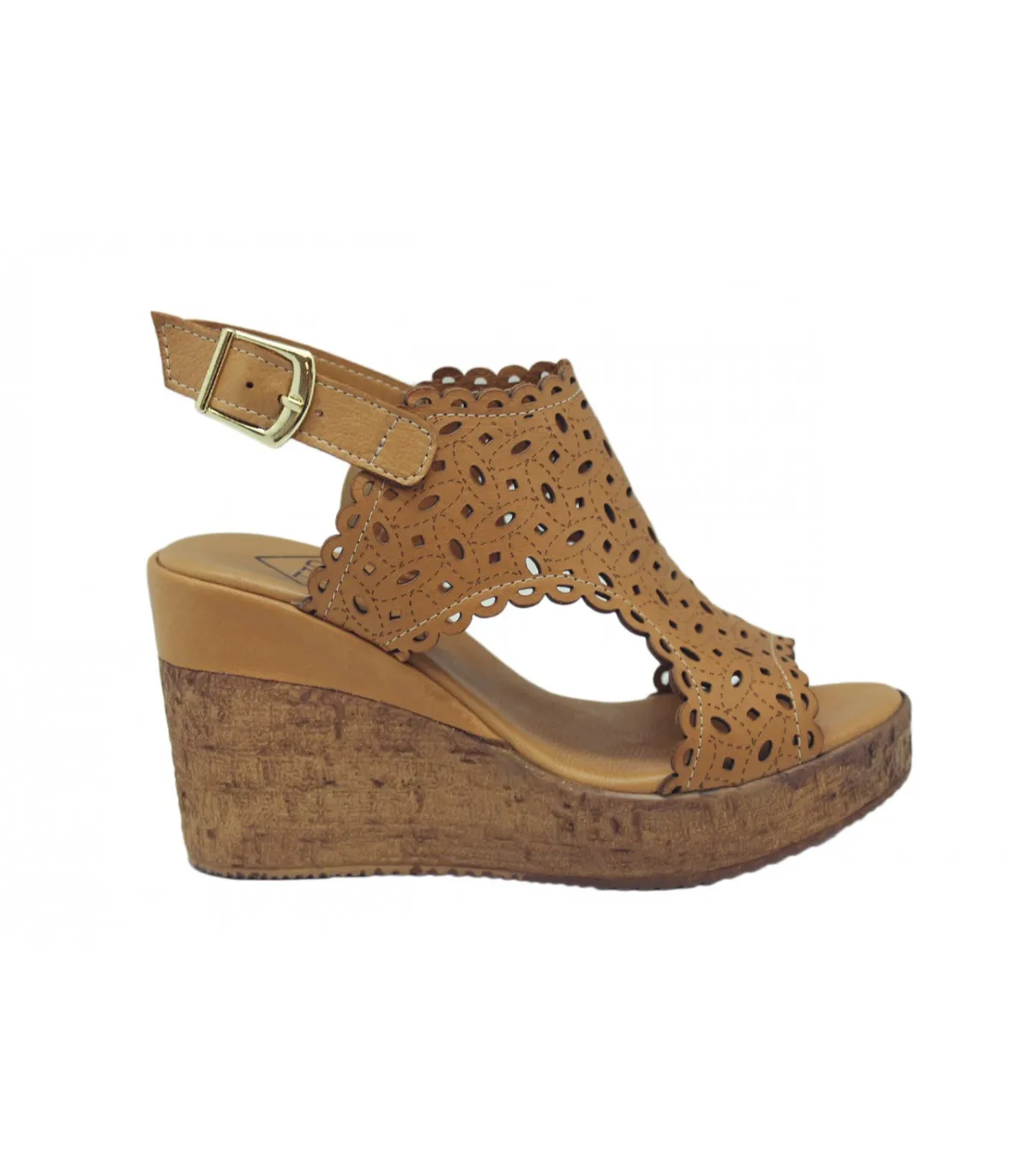 Sandalias de cuña alta para mujer en piel cuero