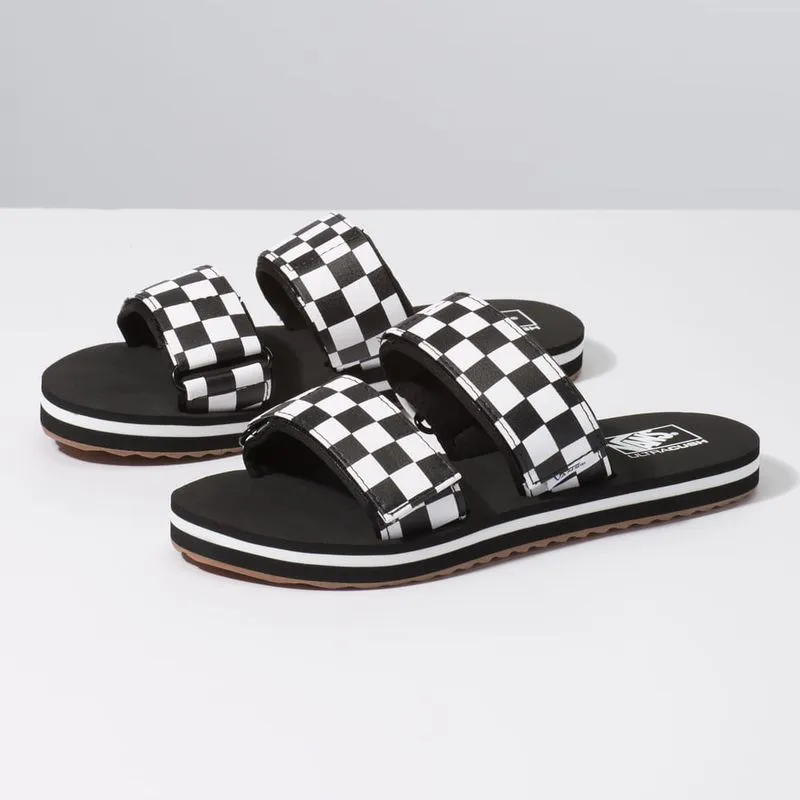 Sandalias Surf Checkerboard Negras Cayucas Slide Vans