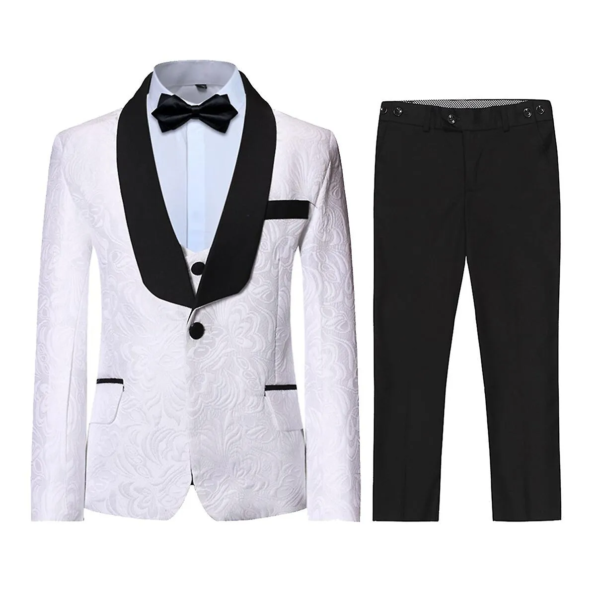 Sliktaa Niños 3Pce Traje Chal Cuello Estampado Blazer Fiesta de Bodas Cena Esmoquin