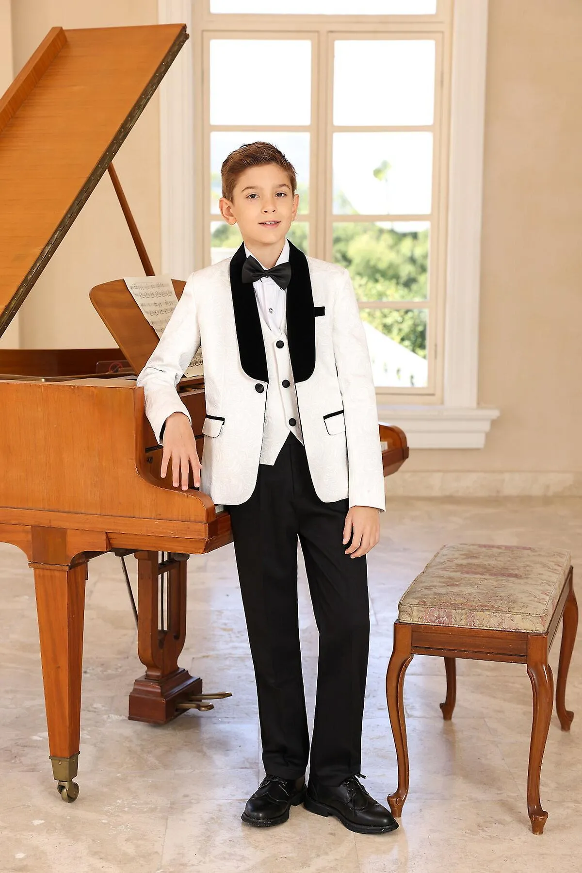 Sliktaa Niños 3Pce Traje Chal Cuello Estampado Blazer Fiesta de Bodas Cena Esmoquin
