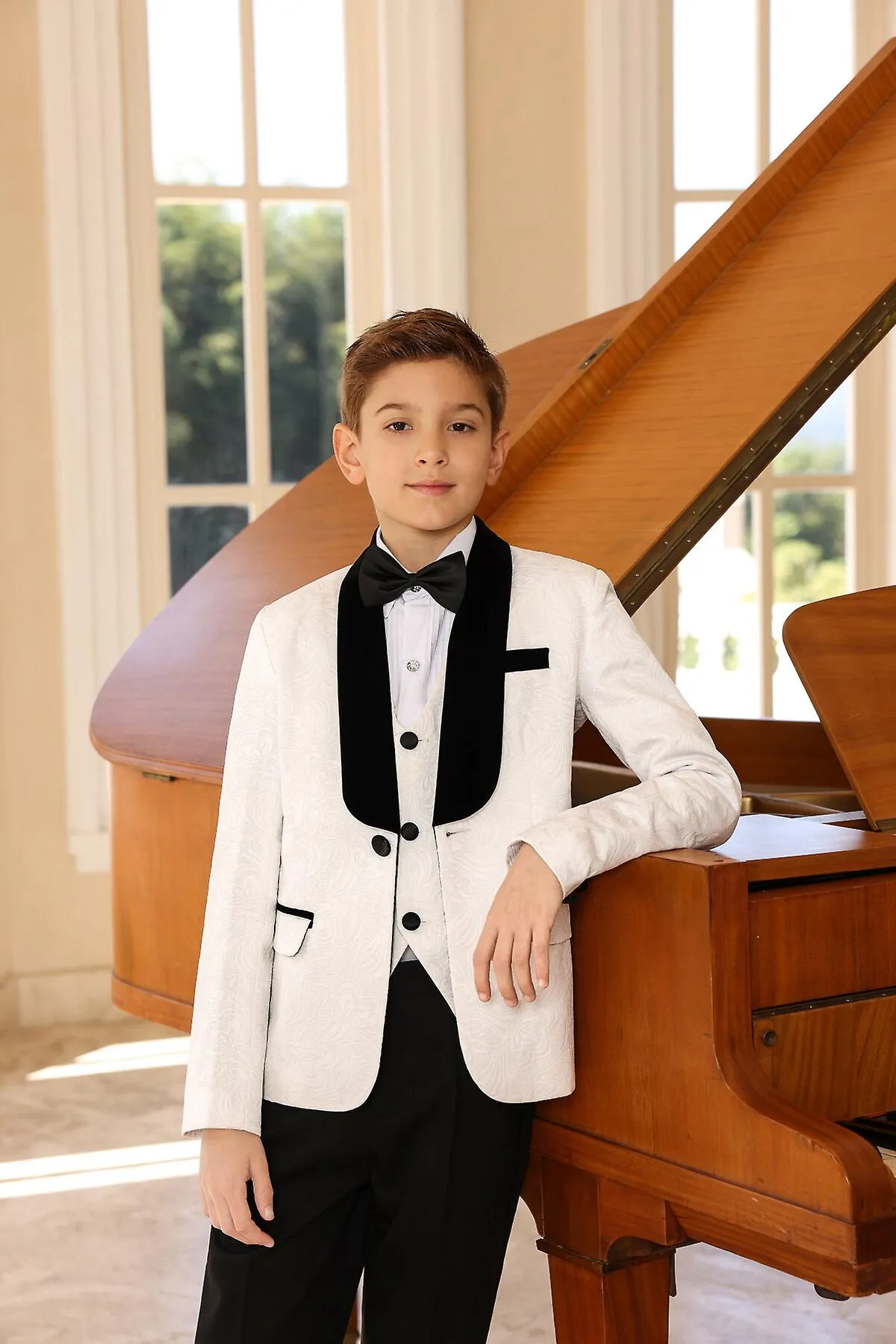 Sliktaa Niños 3Pce Traje Chal Cuello Estampado Blazer Fiesta de Bodas Cena Esmoquin