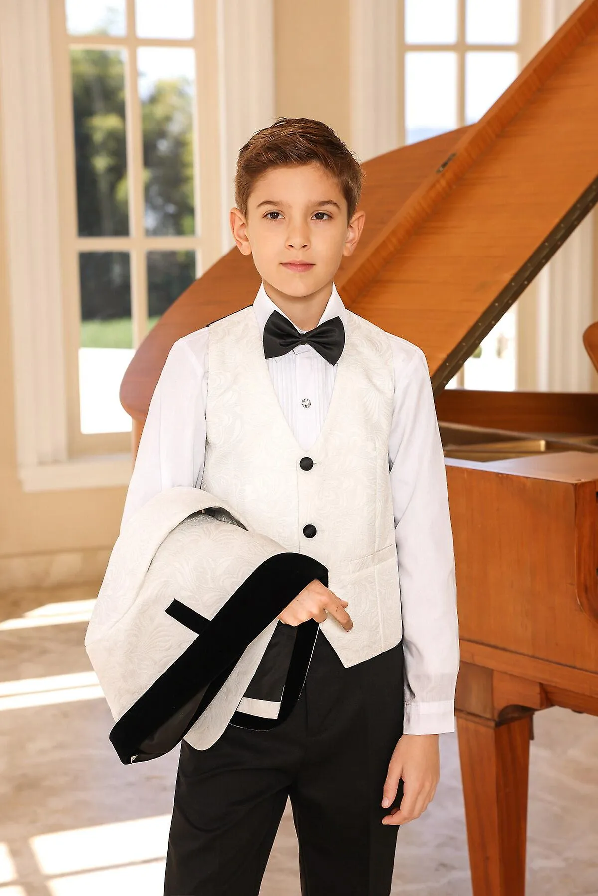 Sliktaa Niños 3Pce Traje Chal Cuello Estampado Blazer Fiesta de Bodas Cena Esmoquin