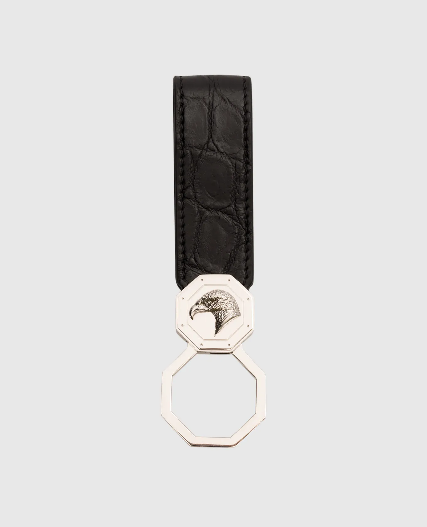 Stefano Ricci Black crocodile leather keychain with logo