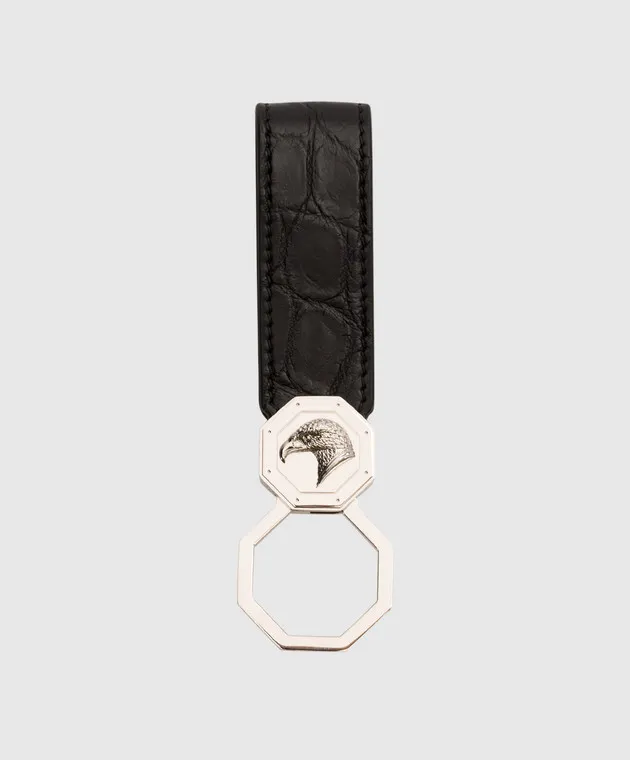 Stefano Ricci Black crocodile leather keychain with logo