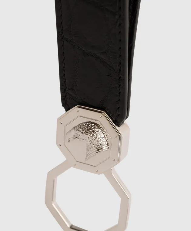 Stefano Ricci Black crocodile leather keychain with logo