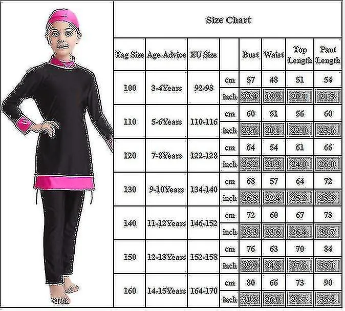 Traje de baño islámico Niños Chicas Modestas Cubierta Completa Traje de Baño Musulmán Playa Burkini