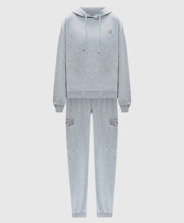 Twinset Gray tracksuit with Oval T logo and crystals