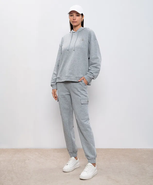 Twinset Gray tracksuit with Oval T logo and crystals