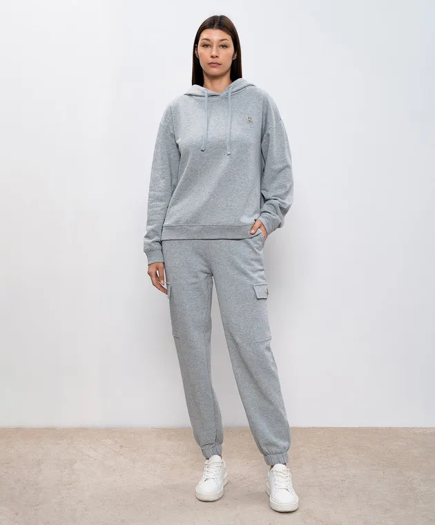 Twinset Gray tracksuit with Oval T logo and crystals