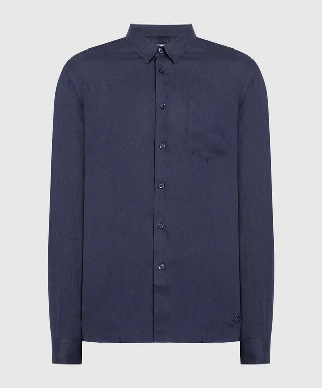 Vilebrequin Caroubis blue linen shirt with logo embroidery
