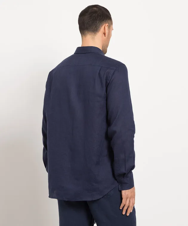 Vilebrequin Caroubis blue linen shirt with logo embroidery