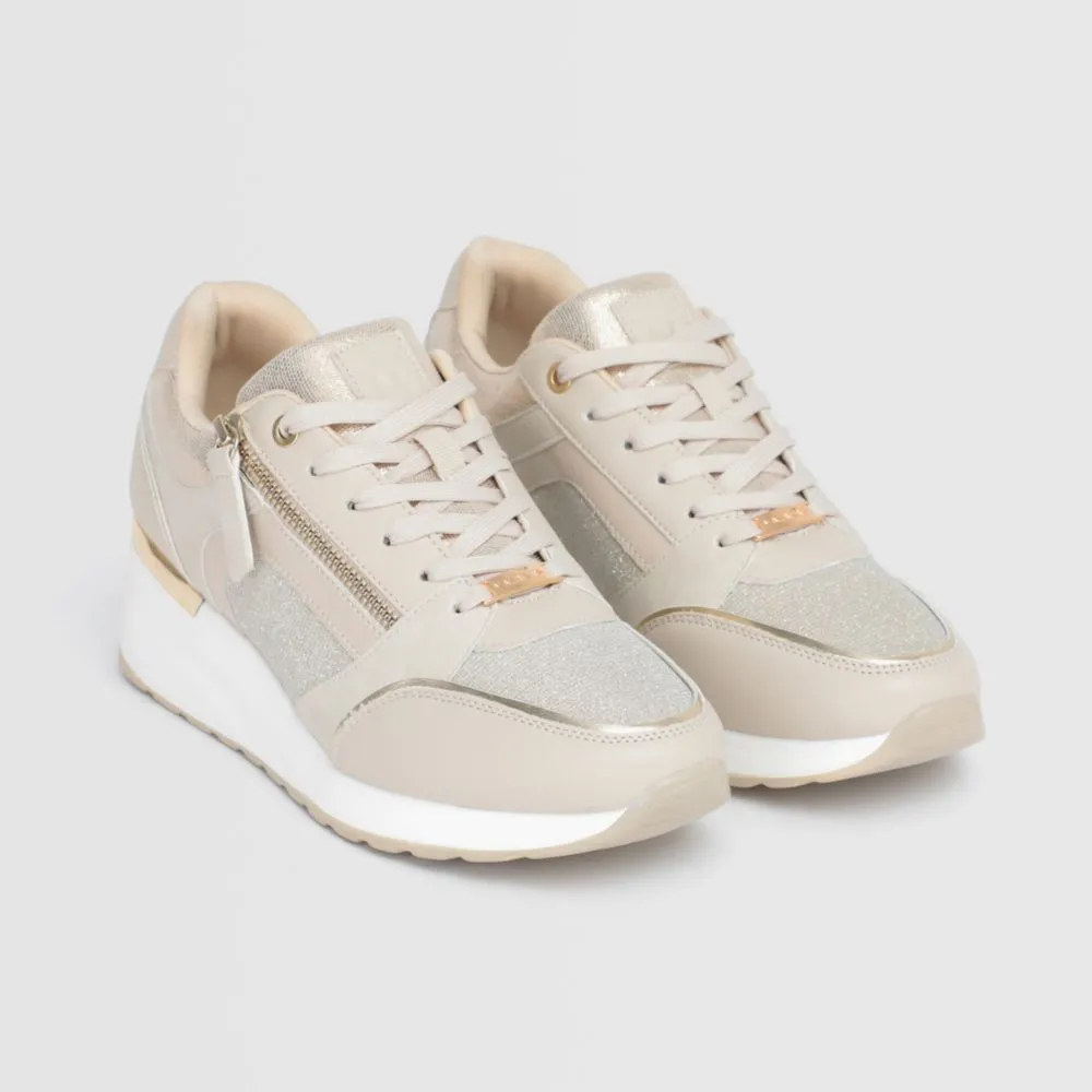 Zapatillas Urbanas Para Mujer Malabar Taco Beige